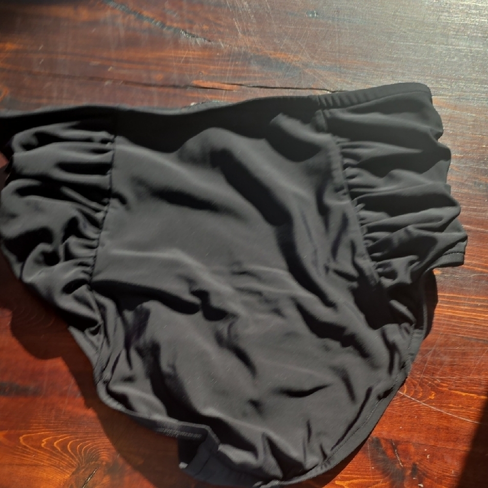 Aqua Green Black High Waisted Ruched Swimsuit Bottoms - Medium - Picture 4 of 4